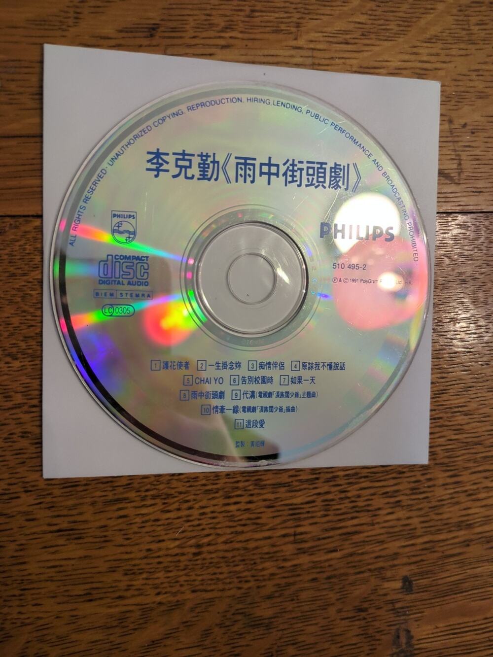 李克勤 『雨中街頭劇』－－－1991 半銀圈版CD Disc Only
